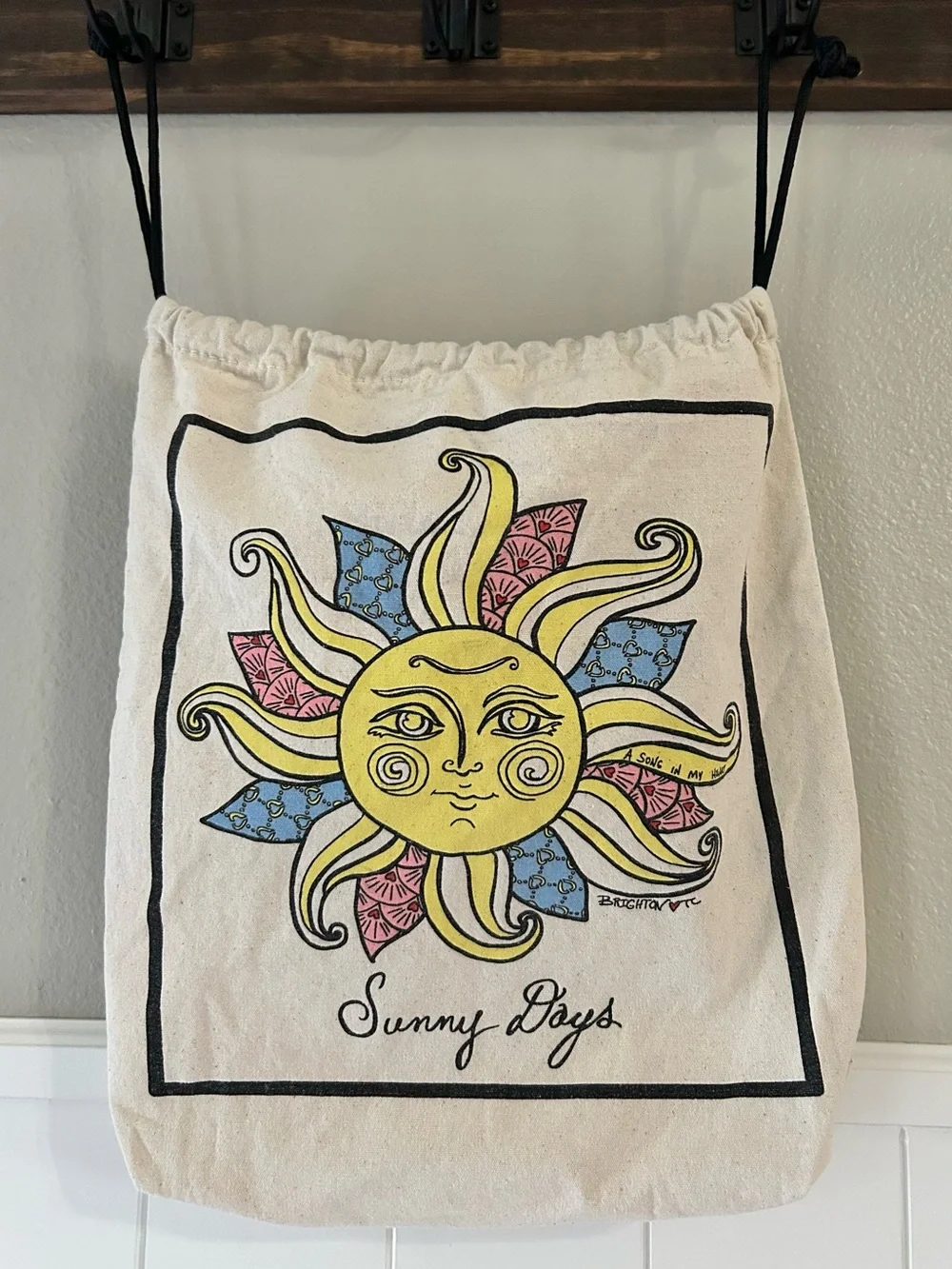 Retired Brighton Cotton Sunny Days Sea Breeze Canvas Drawstring Sun Travel Bag